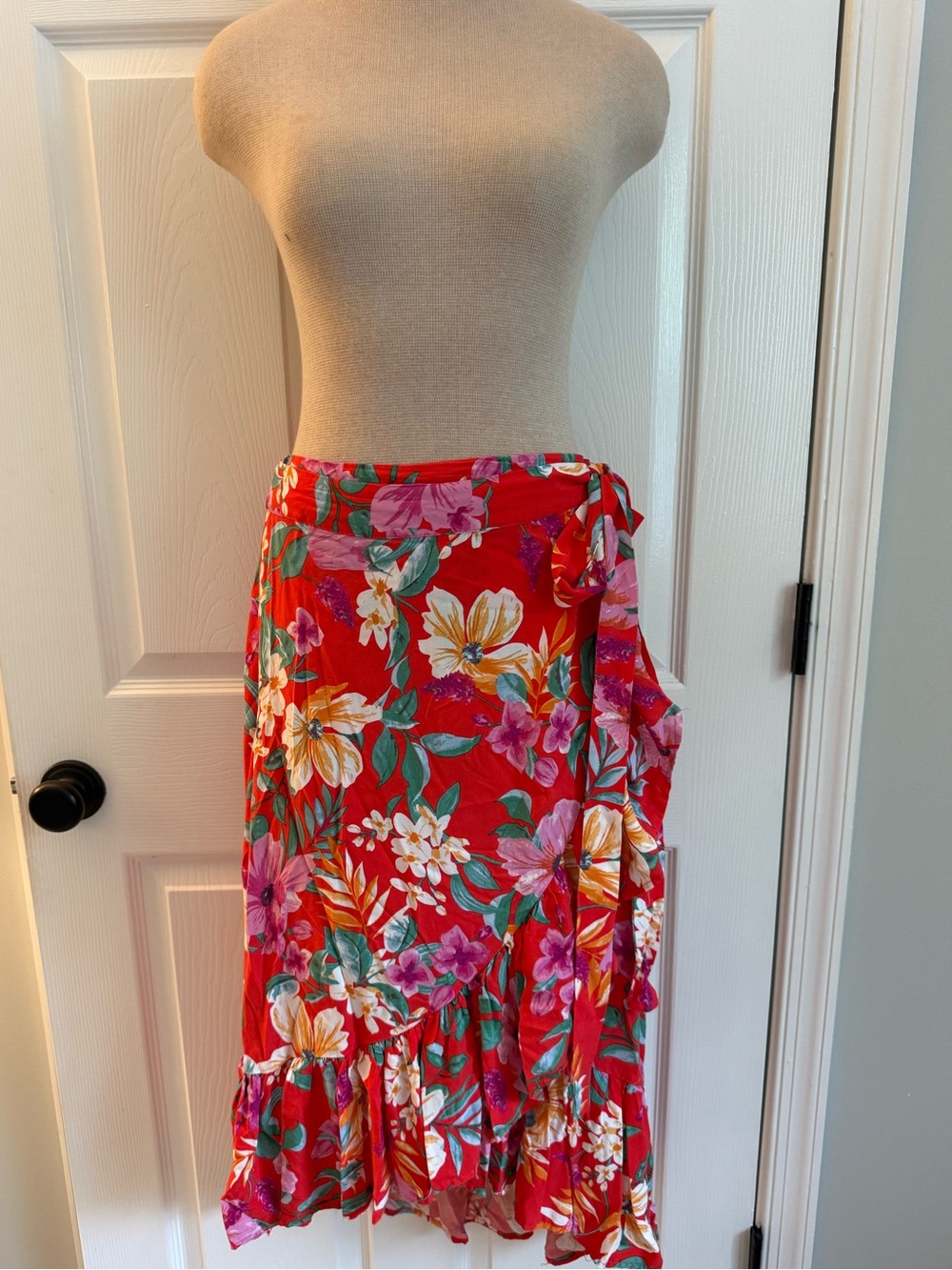 Cynthia Rowley Floral Red Wrap Skirt S